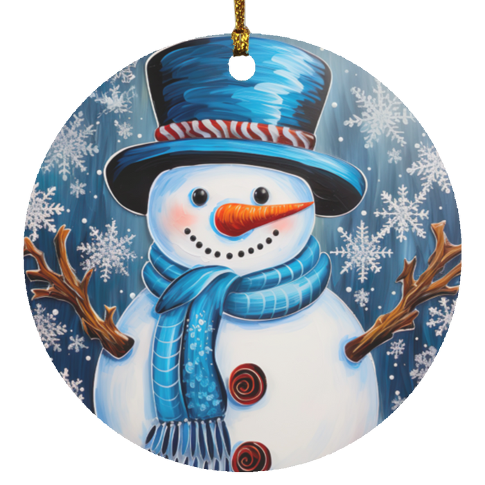 Painted Blue Snowman Ornament
