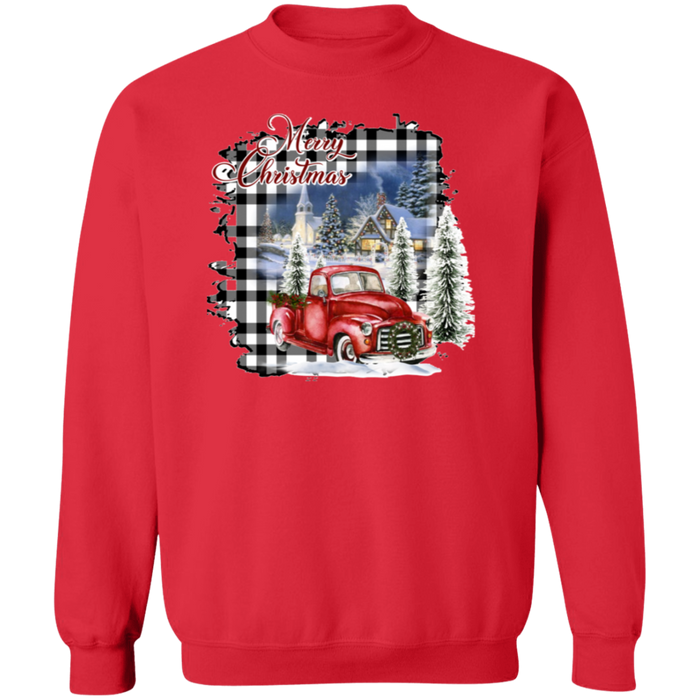 Merry Christmas Plaid Truck Crewneck Pullover Sweatshirt