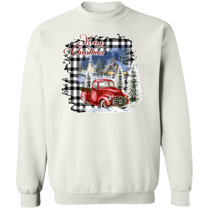 Merry Christmas Plaid Truck Crewneck Pullover Sweatshirt