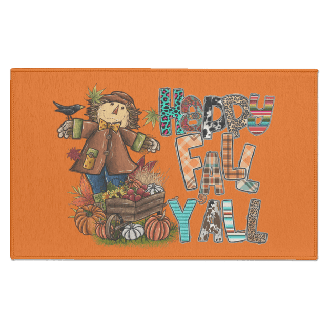 Happy Fall Yall Scarecrow Indoor Doormat - Busy Bee Graphix