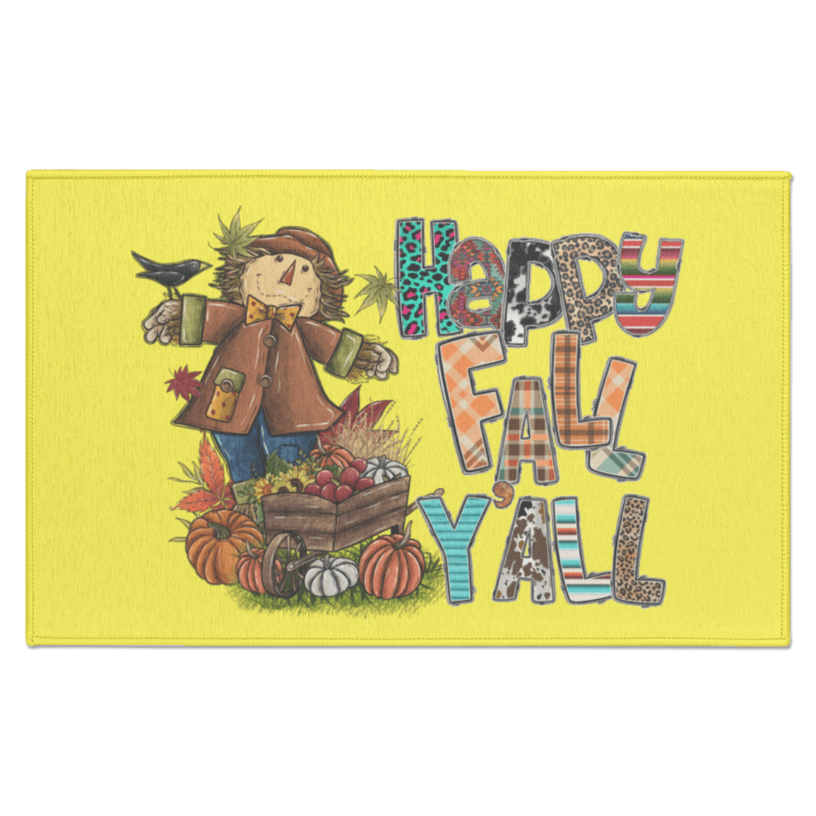 Happy Fall Yall Scarecrow Indoor Doormat - Busy Bee Graphix