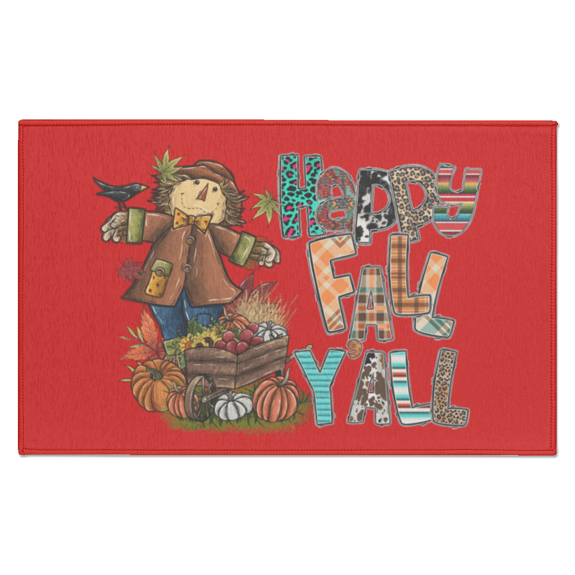 Happy Fall Yall Scarecrow Indoor Doormat - Busy Bee Graphix