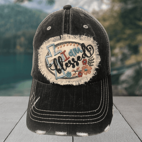 I Am Blessed Raggy Patch Hat - Busy Bee Graphix