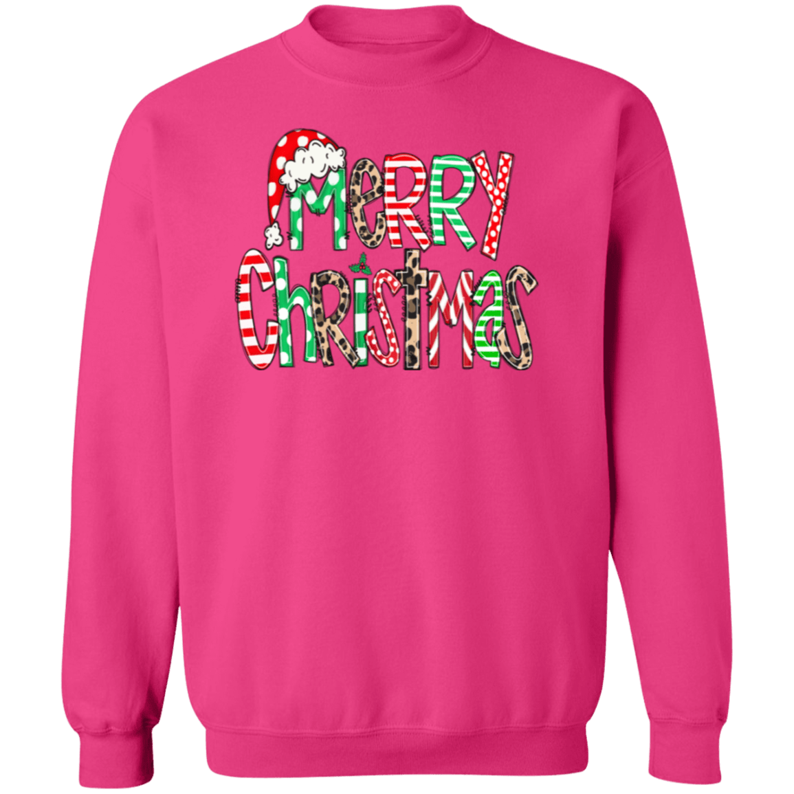 Merry Christmas Doodle Crewneck Pullover Sweatshirt - Busy Bee Graphix