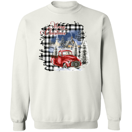 Merry Christmas Plaid Truck Crewneck Pullover Sweatshirt - Busy Bee Graphix