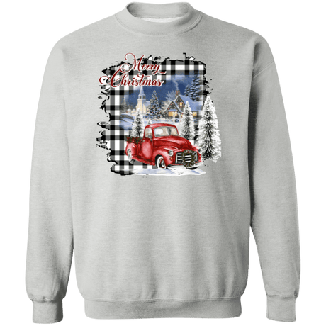 Merry Christmas Plaid Truck Crewneck Pullover Sweatshirt - Busy Bee Graphix