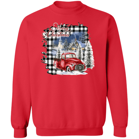 Merry Christmas Plaid Truck Crewneck Pullover Sweatshirt - Busy Bee Graphix