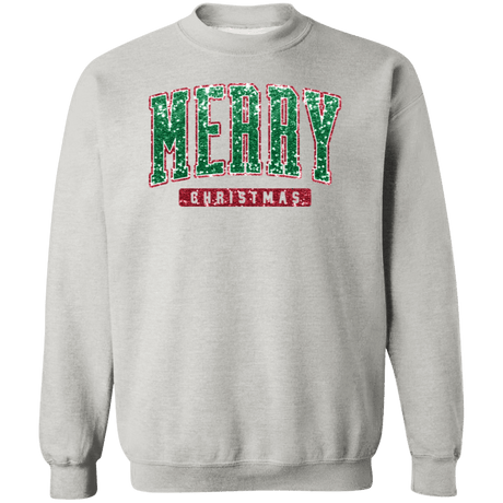 Merry Christmas Sequin Crewneck Pullover Sweatshirt - Busy Bee Graphix