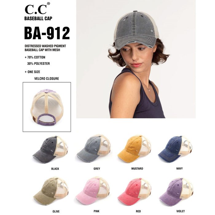 Repicci's CC Vintage Distressed Baseball Cap with Mesh Back - Busy Bee Graphix