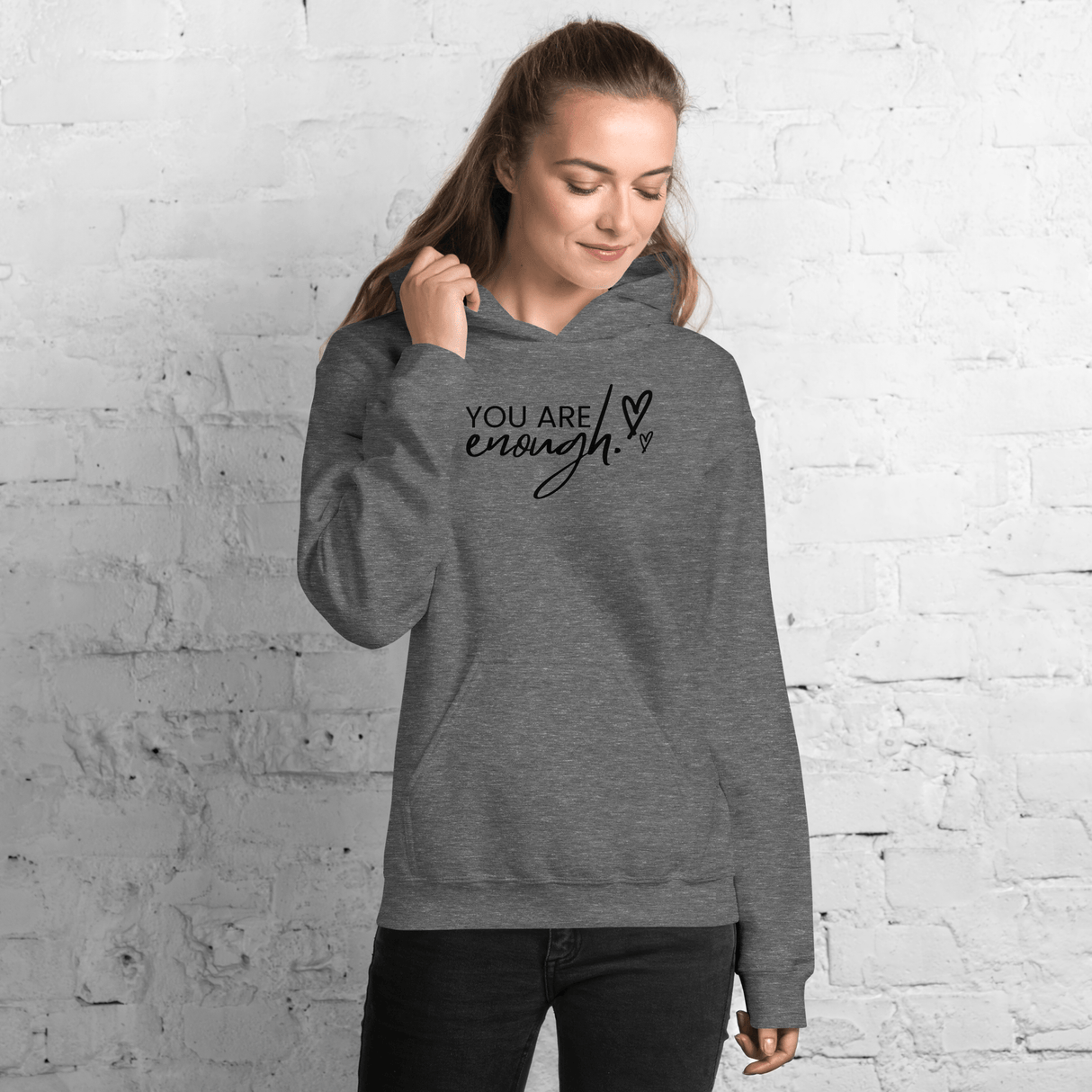 You Are Enough Hoodie (Black Print) - Busy Bee Graphix